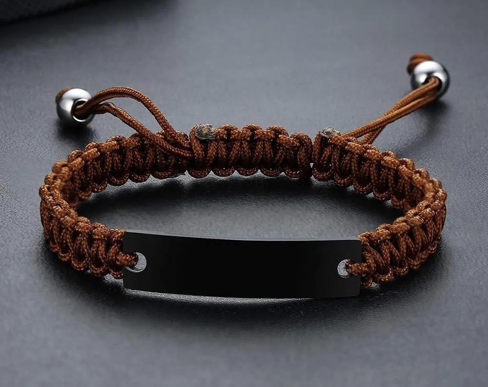 MEALGUET Personalized ID Couple Bracelets Custom Engraving Handmade Braided Rope Wrist Bangle for Men Women Friendship, Adjustable,Customized Bracelet Gift for Men Husband