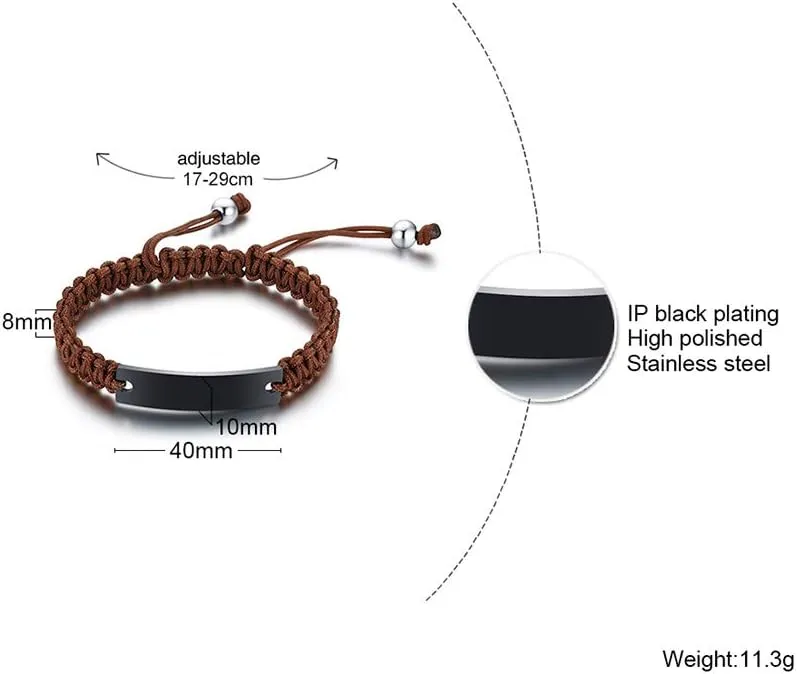 MEALGUET Personalized ID Couple Bracelets Custom Engraving Handmade Braided Rope Wrist Bangle for Men Women Friendship, Adjustable,Customized Bracelet Gift for Men Husband