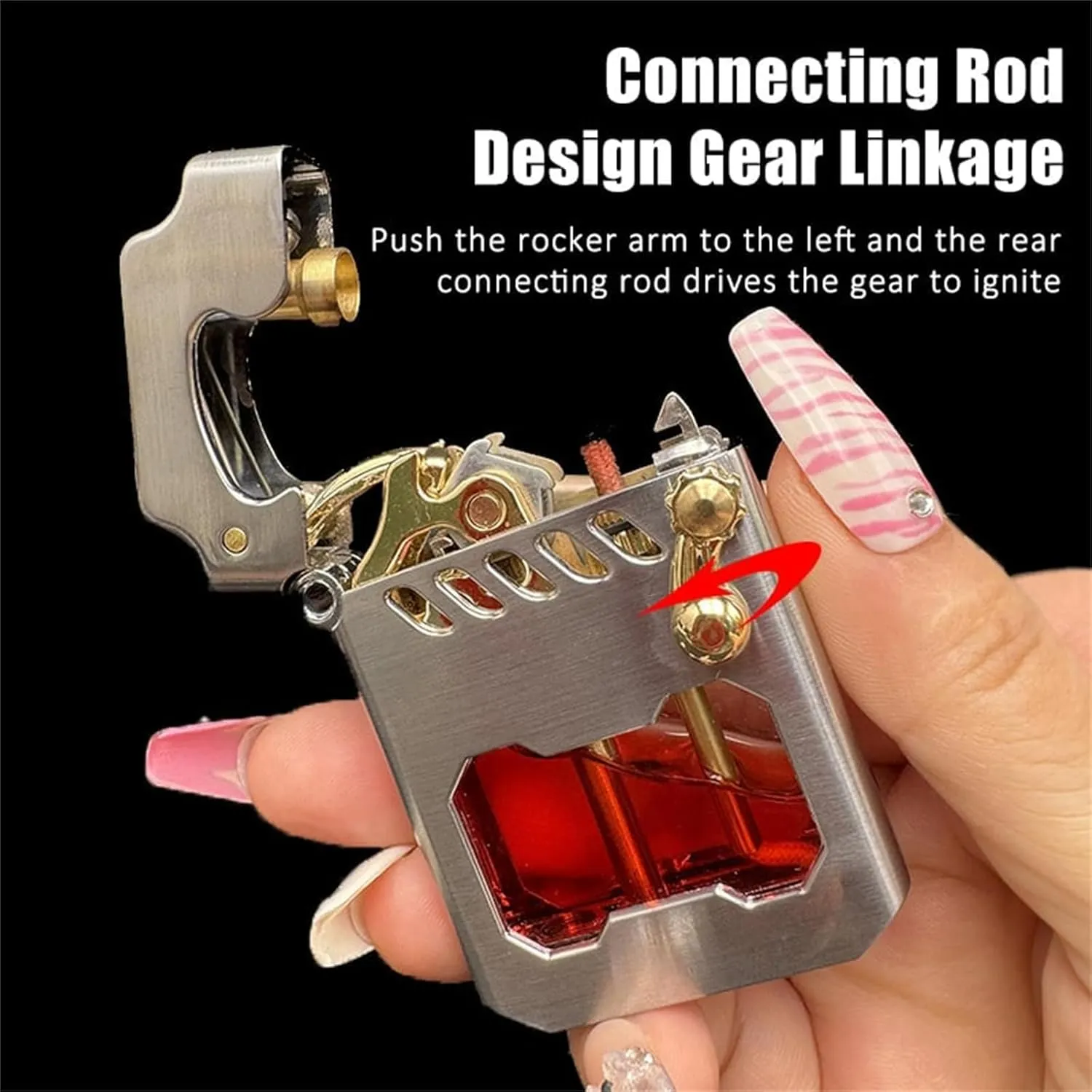 Mecha Metal Rocker Lighter, Retro Transparent Oil Tank Metal Rocker Kerosene Lighter, Retro Metal Rocker Kerosene Windproof Lighter (Gold)