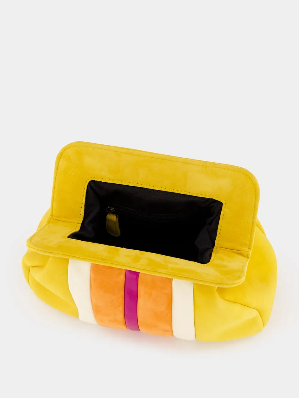Medine Golden Yellow Leather and Suede Clutch