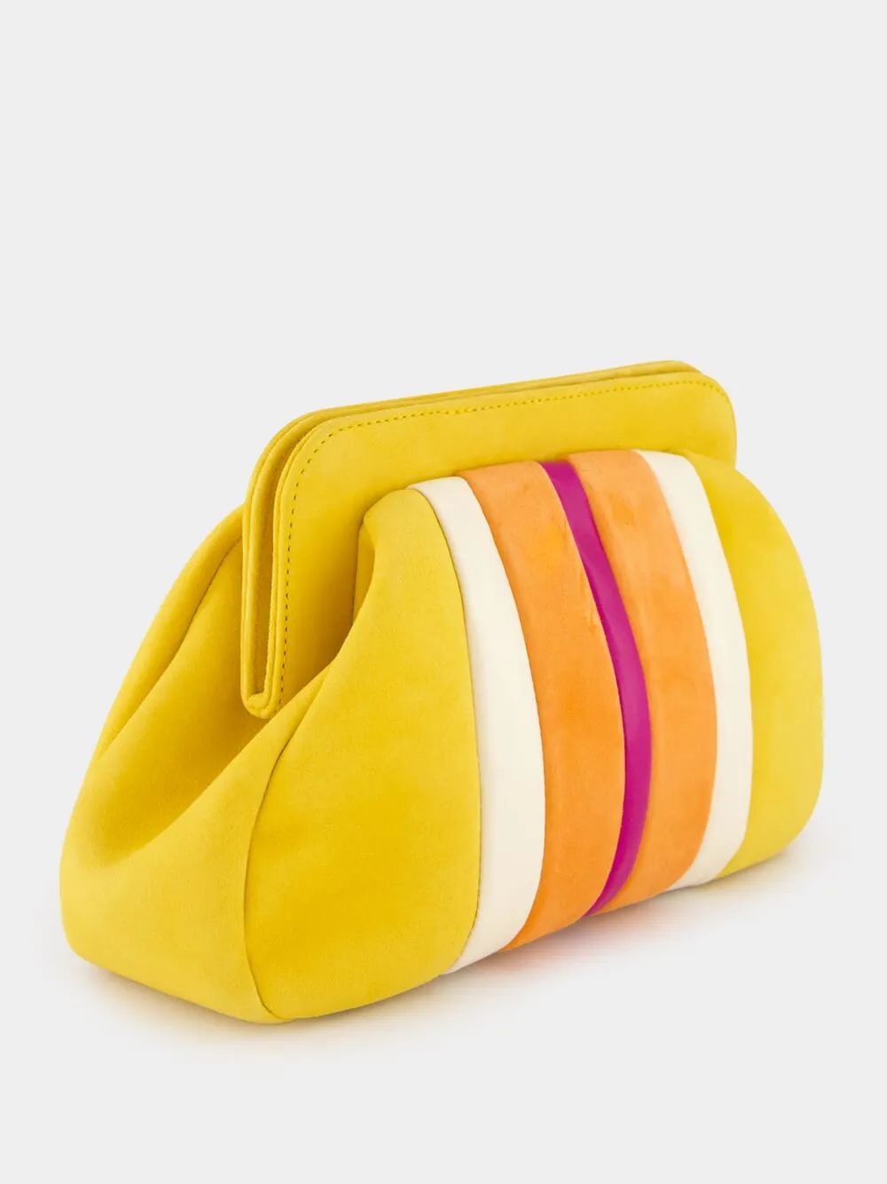 Medine Golden Yellow Leather and Suede Clutch