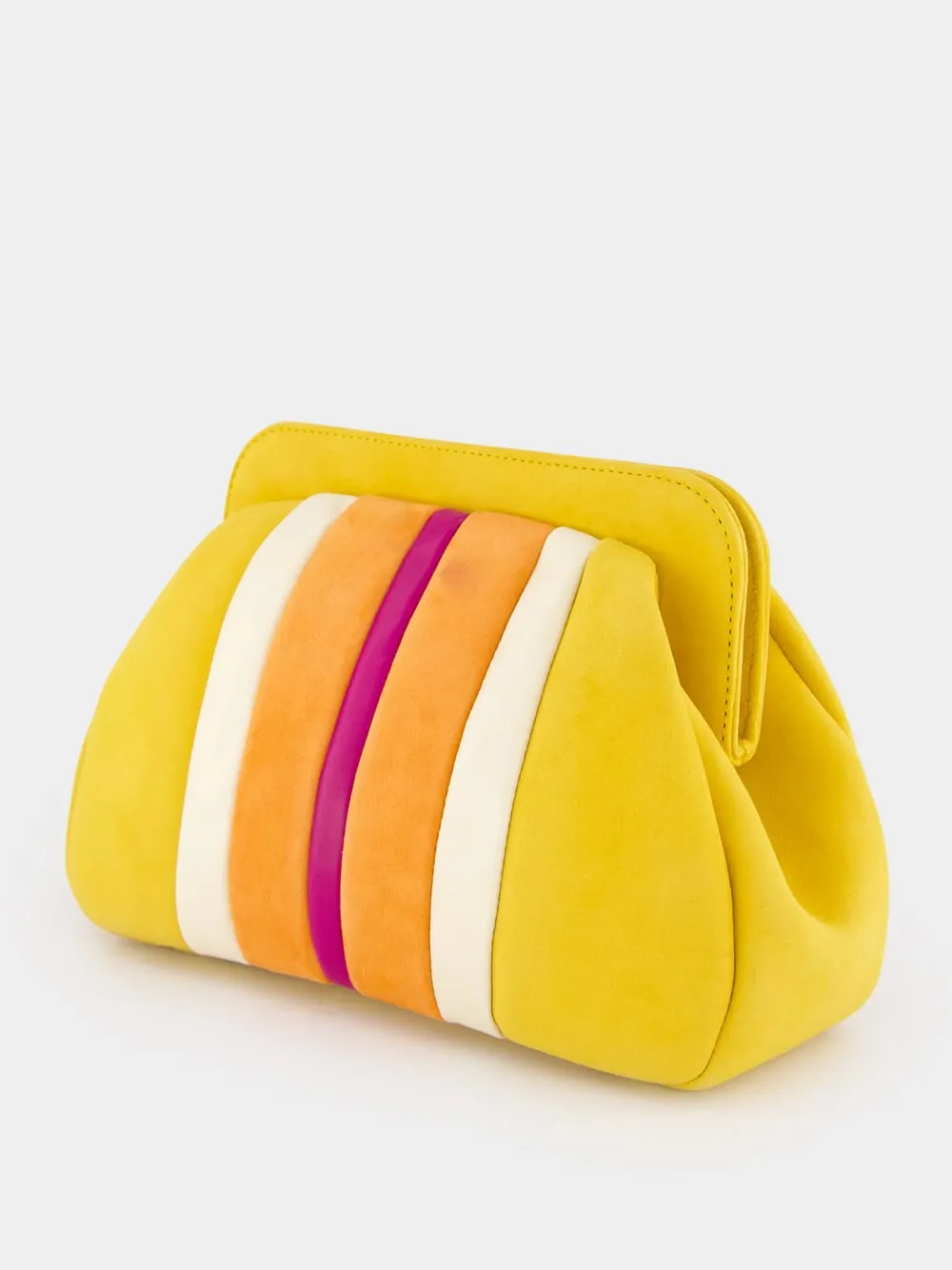 Medine Golden Yellow Leather and Suede Clutch
