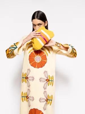 Medine Golden Yellow Leather and Suede Clutch