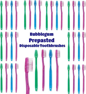 MEGA Pack Kids Disposable Toothbrushes with Paste | Children's Bubblegum Pre-Pasted & Individually Wrapped Toothbrush Bundle | Perfect for School, Camp, Summer Vacation, (144 Pack)