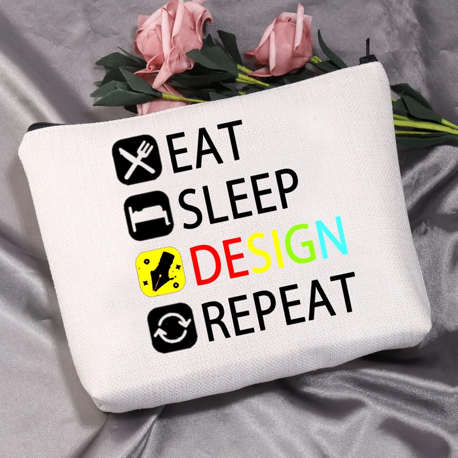 MEIKIUP Designer Gift: Eat Sleep Design Repeat Makeup Bag for Interior & Graphic Designers
