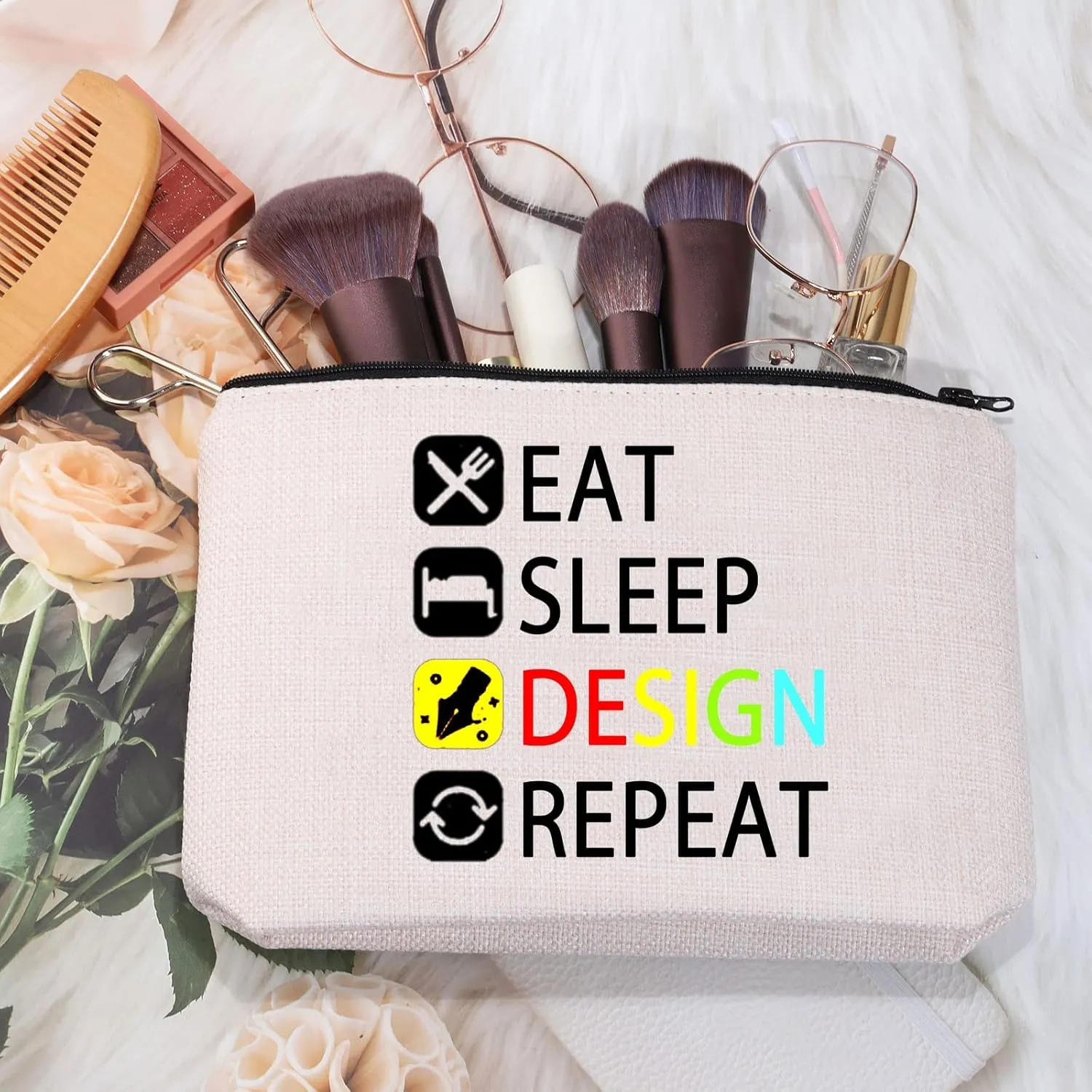 MEIKIUP Designer Gift: Eat Sleep Design Repeat Makeup Bag for Interior & Graphic Designers