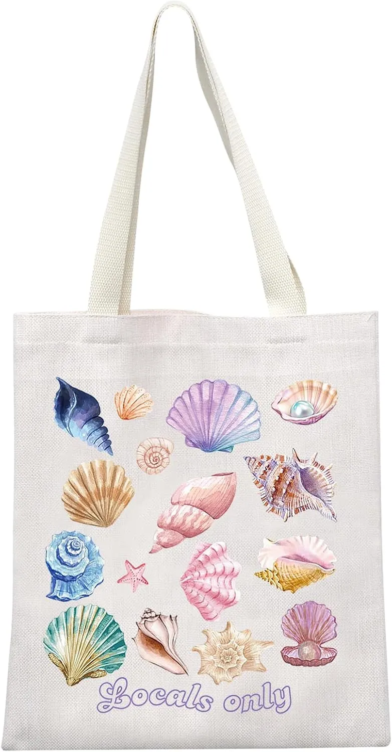 MEIKIUP Shells of Love Travel shopping Bag Seashell Collector Gift Beach Themed shoulder bag Hawaiian Ocean Themed Gifts
