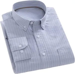 Men Cotton Long-Sleeve Striped Shirts Slim Fit Casual Soft Plaid Striped Designer Plain Shirt