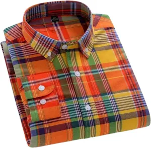 Men Cotton Long-Sleeve Striped Shirts Slim Fit Casual Soft Plaid Striped Designer Plain Shirt