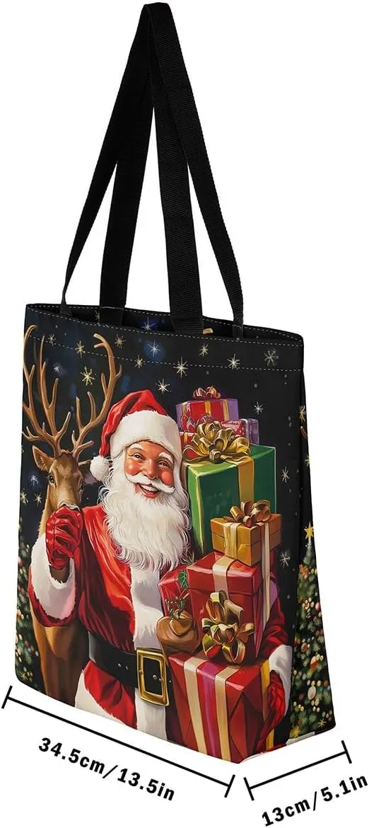 Merry Christmas Canvas Tote Bag,Xmas Snowman Shoulder Handbags for Shopping Gym,Farmhouse Travel Bag
