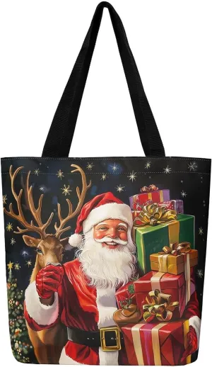 Merry Christmas Canvas Tote Bag,Xmas Snowman Shoulder Handbags for Shopping Gym,Farmhouse Travel Bag