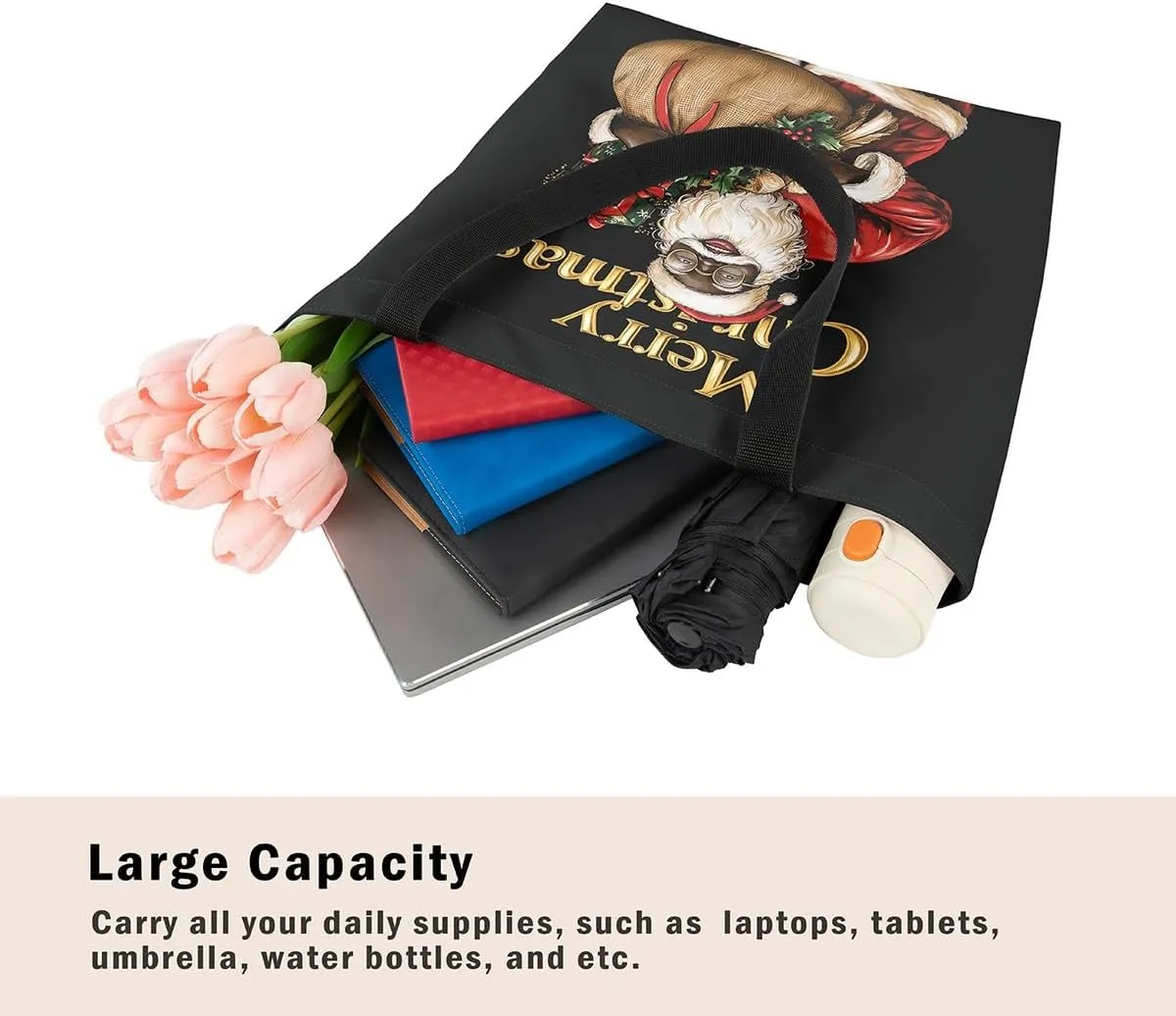Merry Christmas Canvas Tote Bag,Xmas Snowman Shoulder Handbags for Shopping Gym,Farmhouse Travel Bag