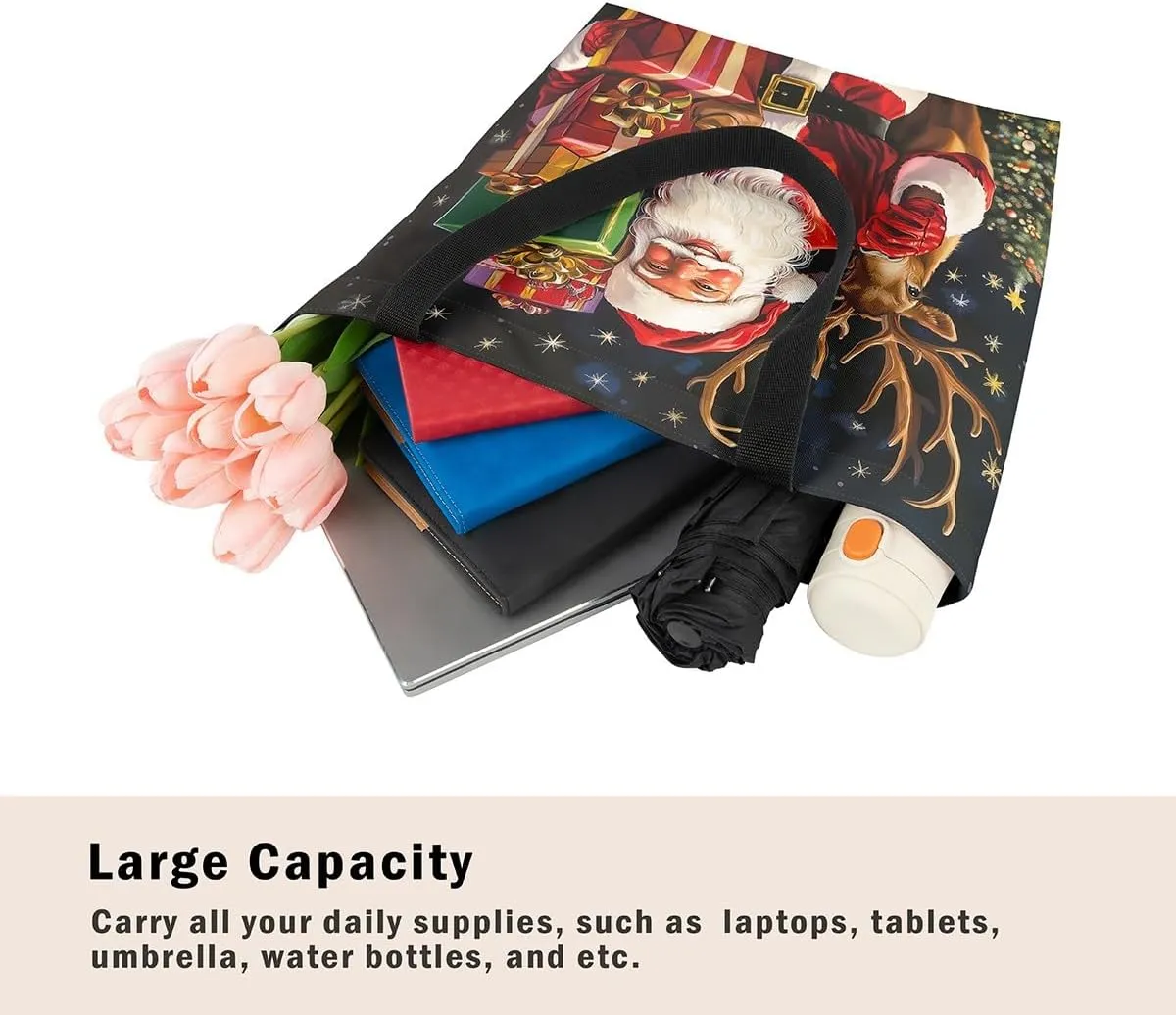 Merry Christmas Canvas Tote Bag,Xmas Snowman Shoulder Handbags for Shopping Gym,Farmhouse Travel Bag