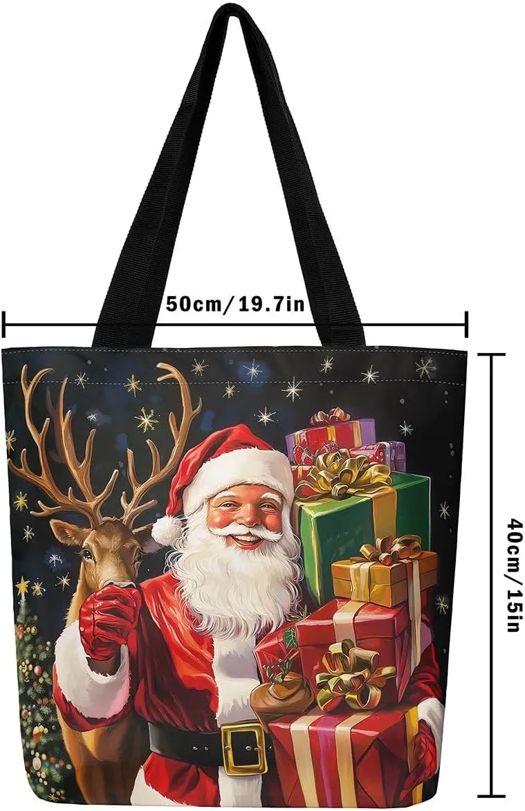 Merry Christmas Canvas Tote Bag,Xmas Snowman Shoulder Handbags for Shopping Gym,Farmhouse Travel Bag