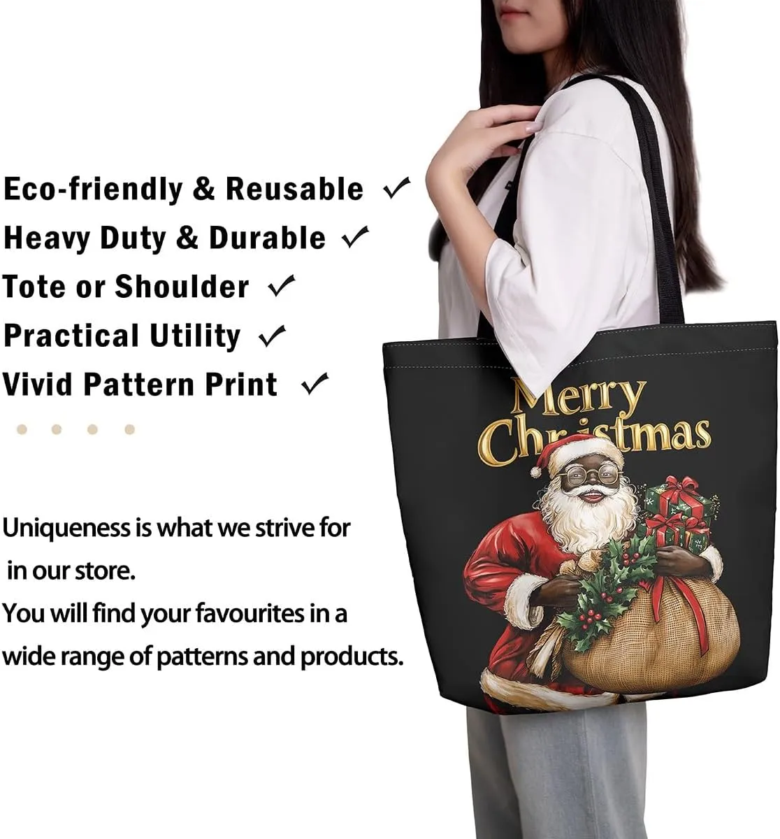 Merry Christmas Canvas Tote Bag,Xmas Snowman Shoulder Handbags for Shopping Gym,Farmhouse Travel Bag