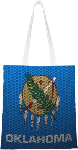 Mesh Style Flag Of Oklahoma Tote Bag for Women Canvas Shopping Bags Reusable Large Capacity Casual Shoulder Handbags Grocery Bags DIY Gift Bags