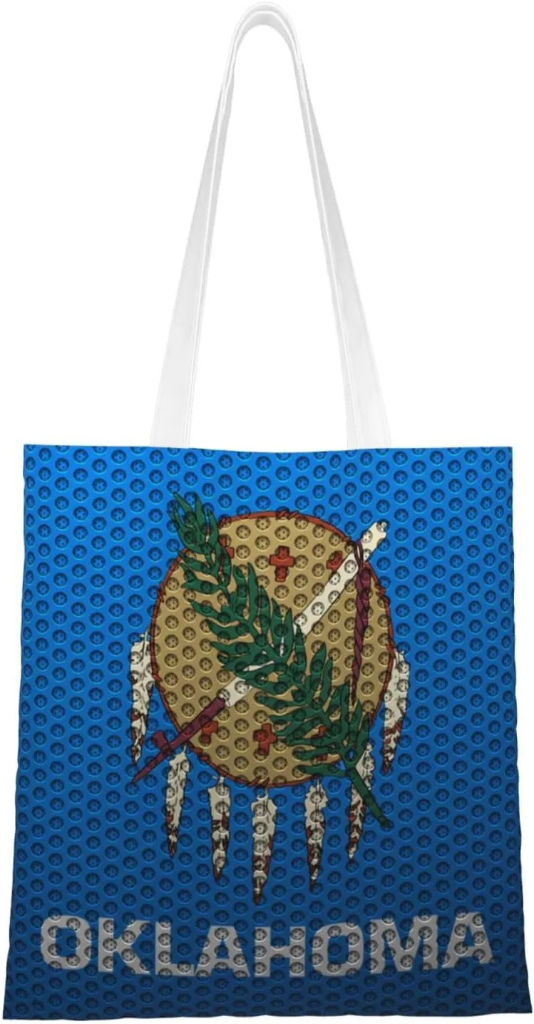 Mesh Style Flag Of Oklahoma Tote Bag for Women Canvas Shopping Bags Reusable Large Capacity Casual Shoulder Handbags Grocery Bags DIY Gift Bags