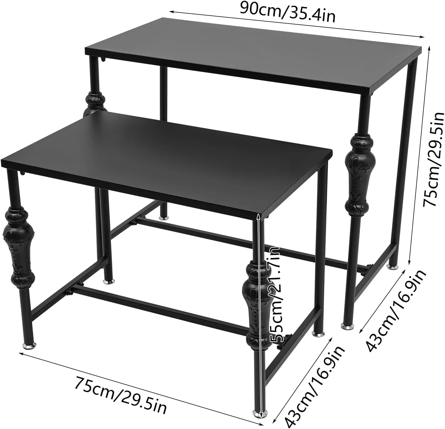Metal Shoe Handbag Display Stand, 2Pcs Retail Nesting Display Tables, Heavy Duty Boutique Display Riser Shelf Modern Standing Clothing Shoes Display Rack for Retail Stores, Black