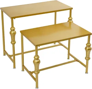 Metal Shoe Handbag Display Stand, 2Pcs Retail Nesting Display Tables, Heavy Duty Boutique Display Riser Shelf Modern Standing Clothing Shoes Display Rack for Retail Stores, Gold