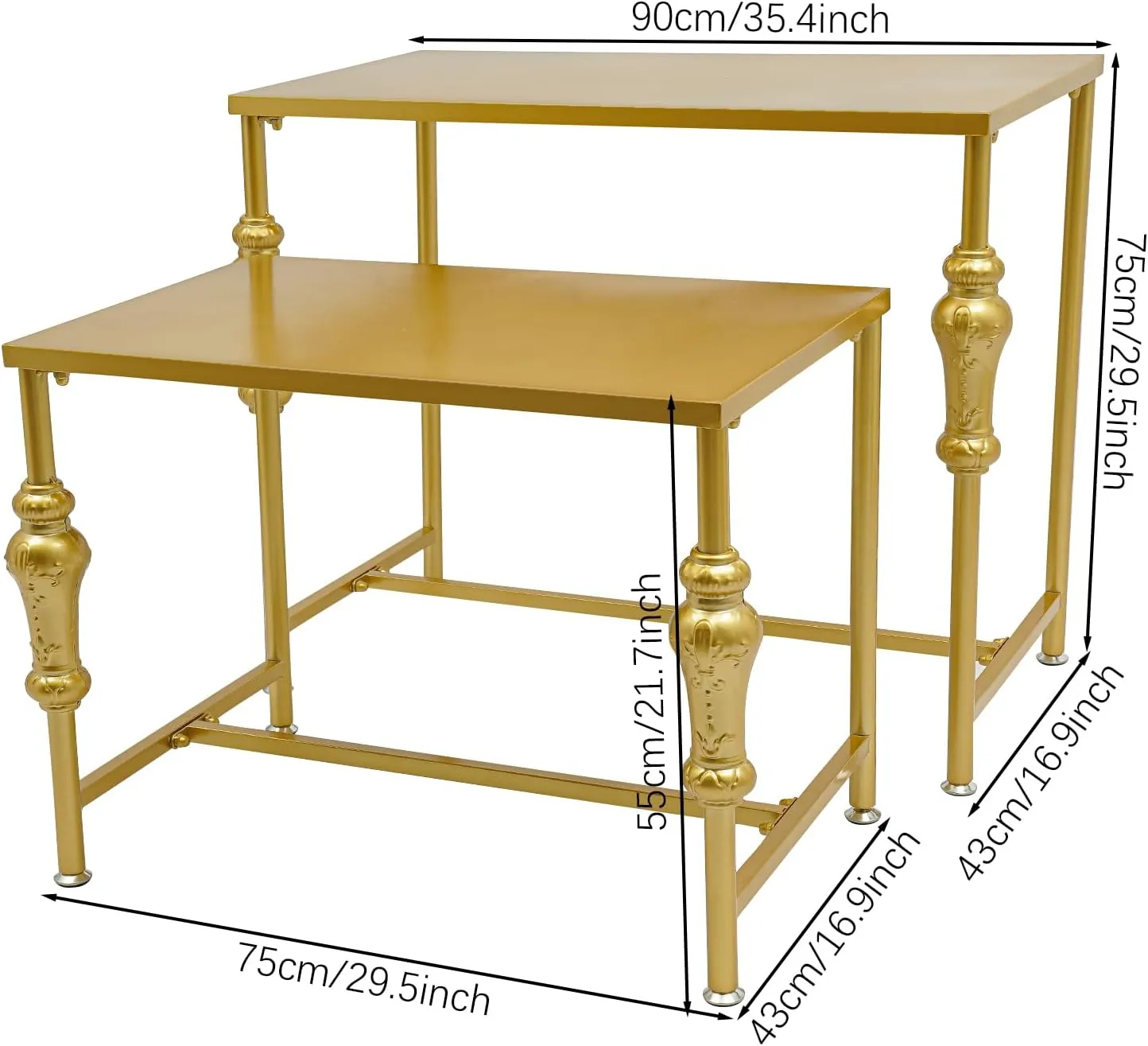 Metal Shoe Handbag Display Stand, 2Pcs Retail Nesting Display Tables, Heavy Duty Boutique Display Riser Shelf Modern Standing Clothing Shoes Display Rack for Retail Stores, Gold