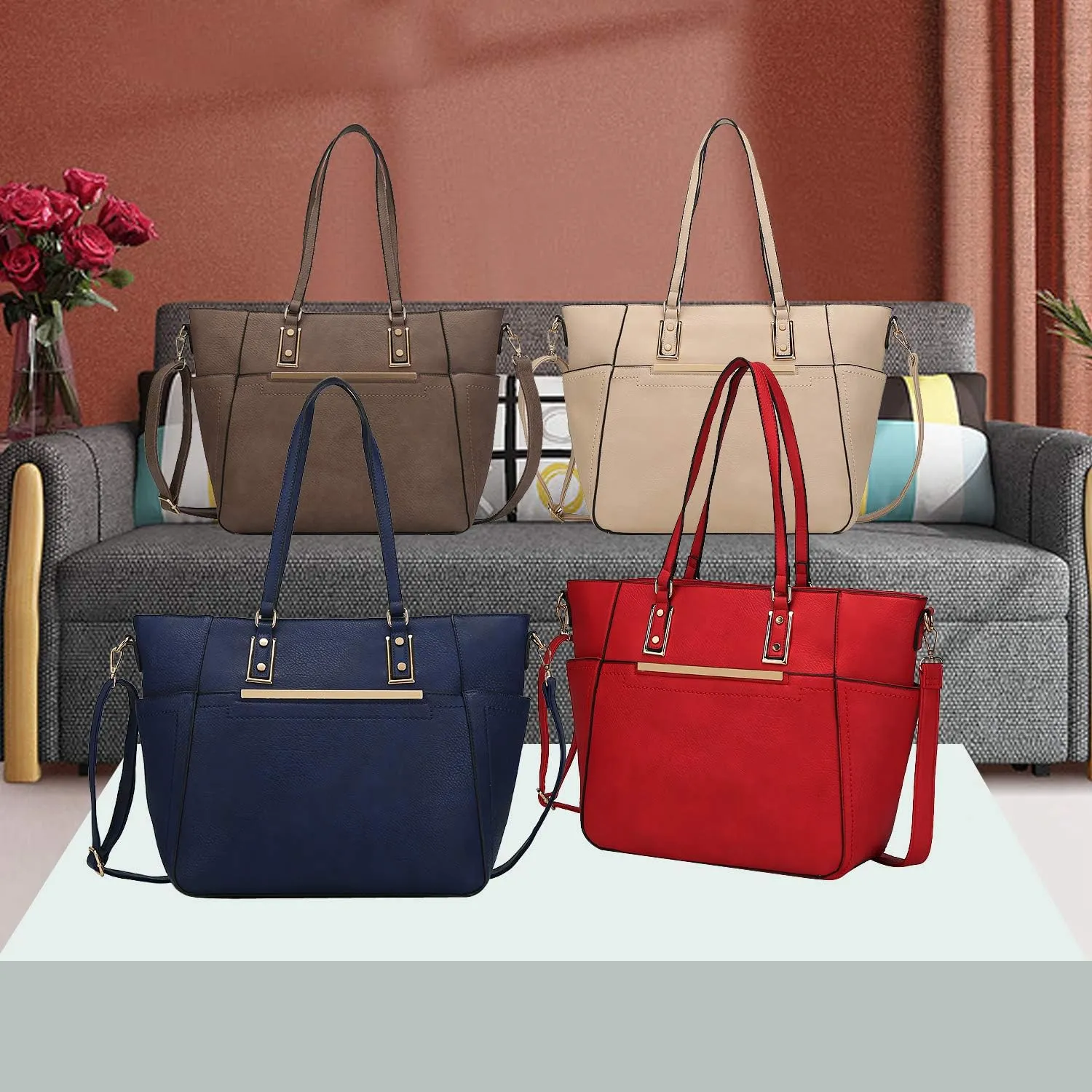 Mia K Collection Crossbody Tote Bags for Women - PU Leather Handbag Purse - Shoulder Strap, Satchel Pocketbook