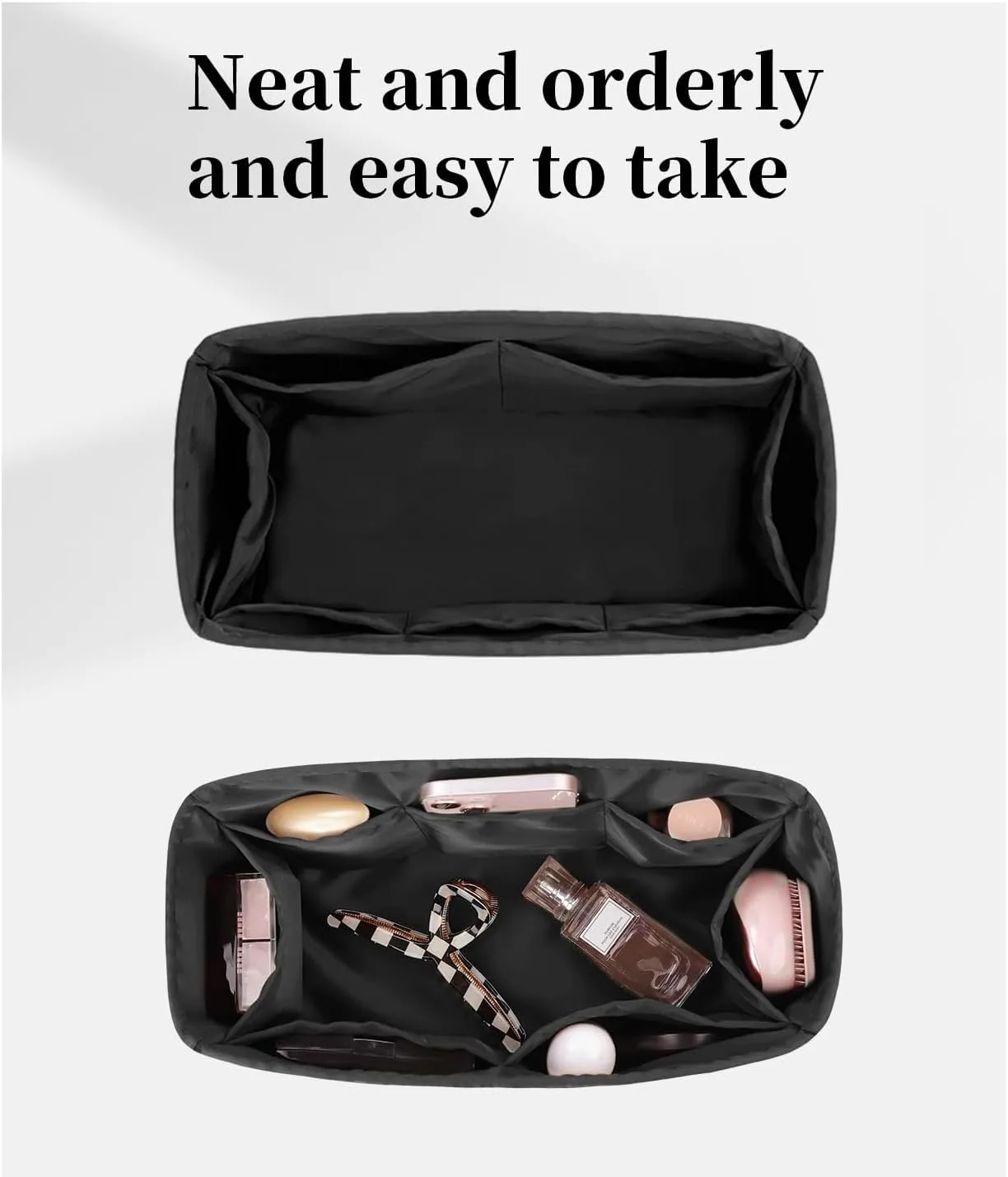 Mini Lindy Bag Insert, Organizer Compatible with Hermes Lindy Bag, Luxury Bags Storage with Satin, Lightweight and Soft Touch (Black, Lindy19)