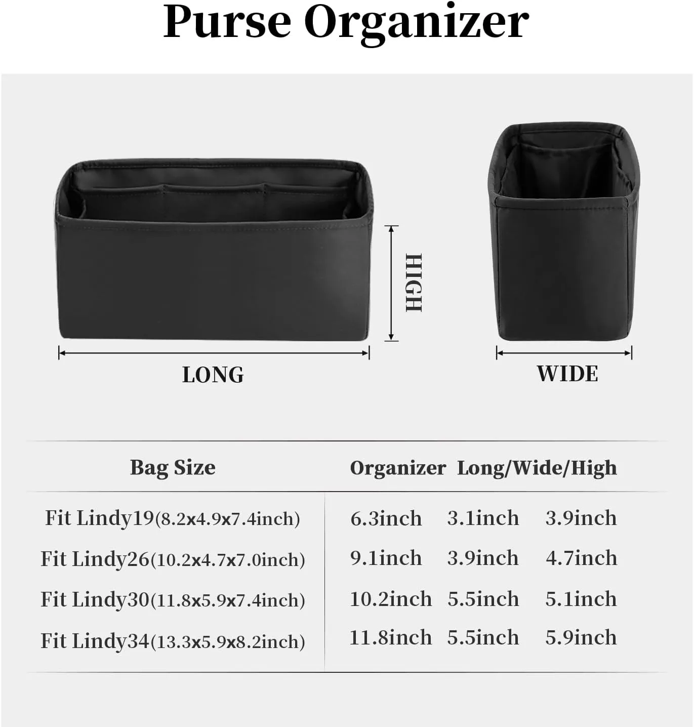Mini Lindy Bag Insert, Organizer Compatible with Hermes Lindy Bag, Luxury Bags Storage with Satin, Lightweight and Soft Touch (Black, Lindy19)