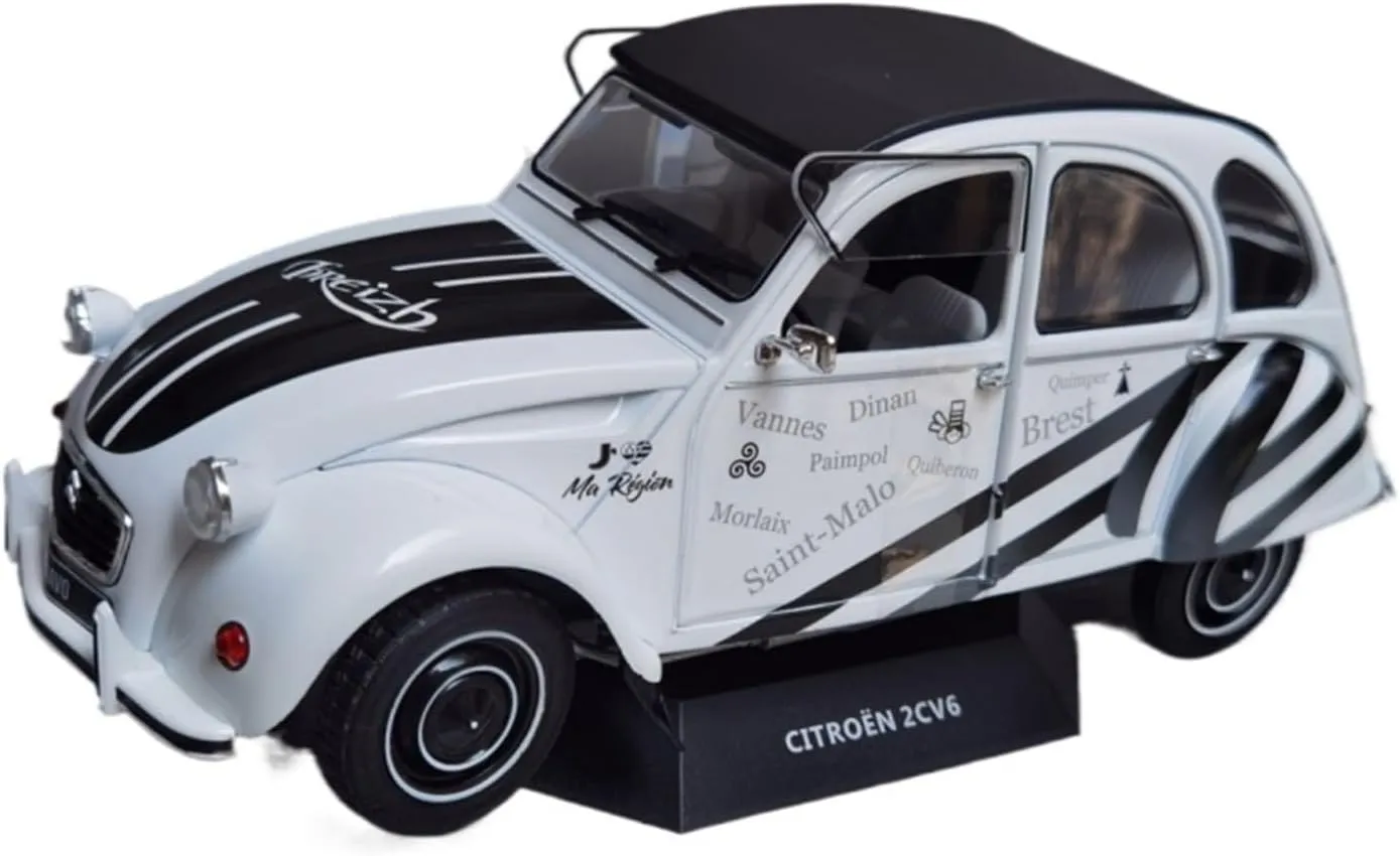 Miniature Models 1:18 Scale 2CV6 1982 Car Model White Painting Alloy Static Decoration for Kids Car Ornaments