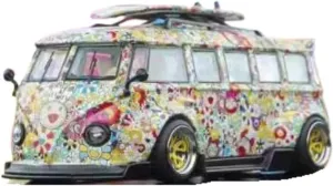 Miniature Models 1:64 Volkswagen Van Wide Body Conversion Sunflower Painting Alloy Car Model for Collector Use Car Ornaments
