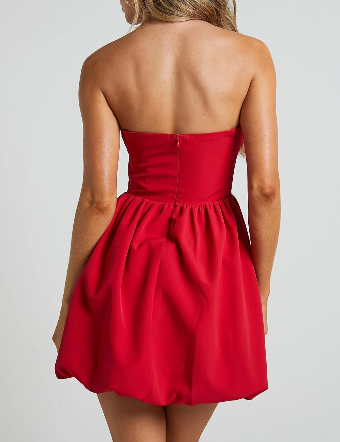 MISSACTIVER Women's Strapless Tube Top Mini Dress Ruched Sleeveless Off Shoulder Flared Short Dress Summer Party Club Dresses