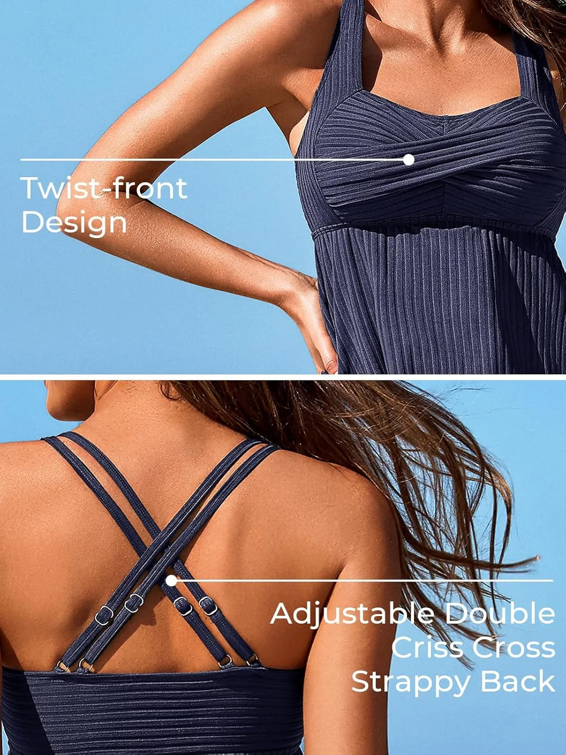 MiYang Tankini Swimsuits for Women 2025 Tummy Control Modest Flowy Two Piece Bathing Suits Top with Pockets Shorts