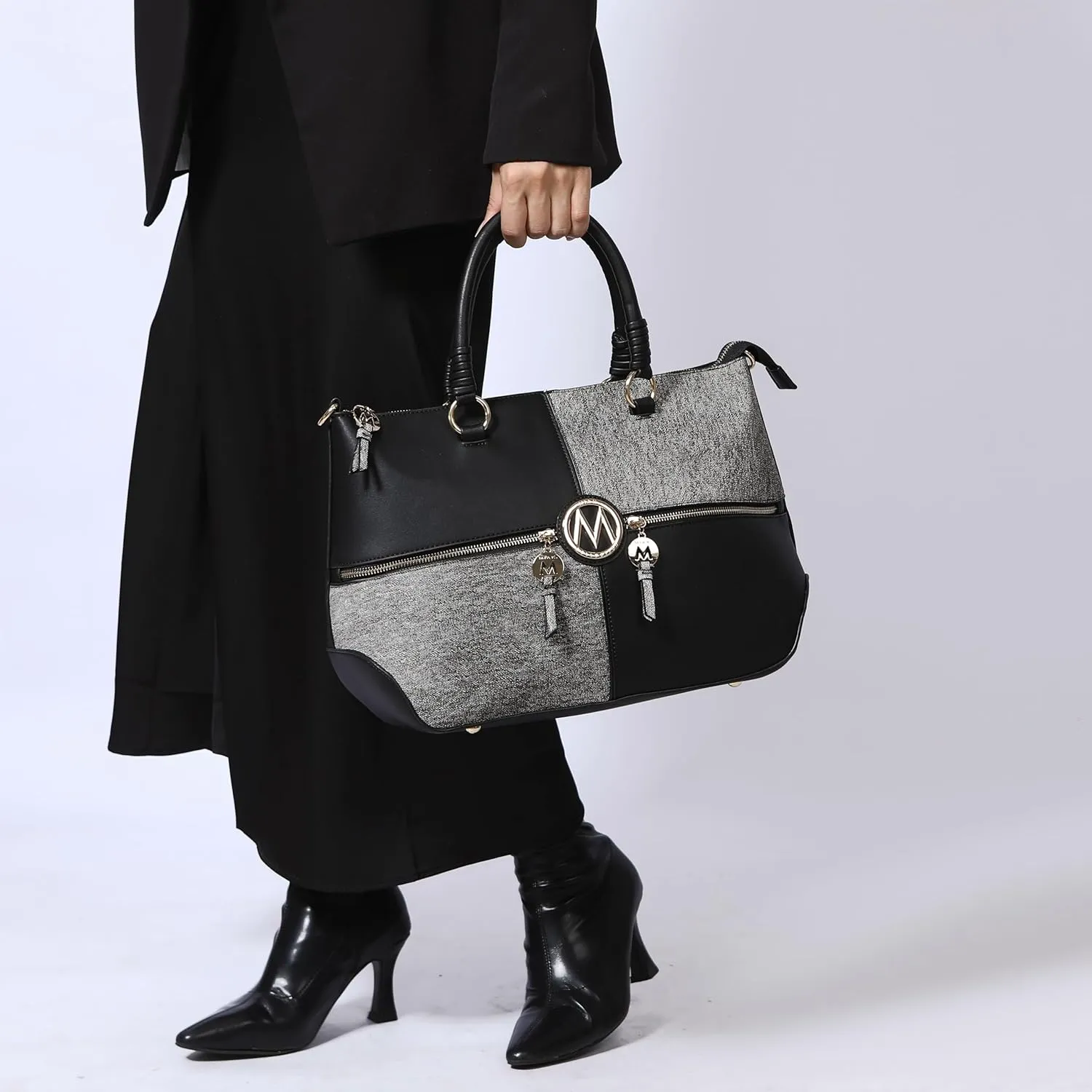 MKF Collection 2Pcs Satchel Bag for Women, Vegan Leather Crossbody Bag, Wristlet Bag Handbag Purse Tote Bag Set By Mia K