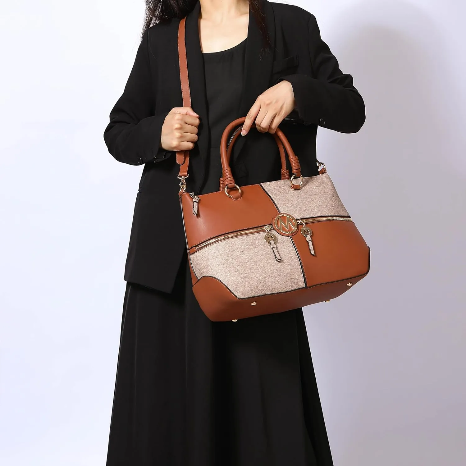 MKF Collection 2Pcs Satchel Bag for Women, Vegan Leather Crossbody Bag, Wristlet Bag Handbag Purse Tote Bag Set By Mia K