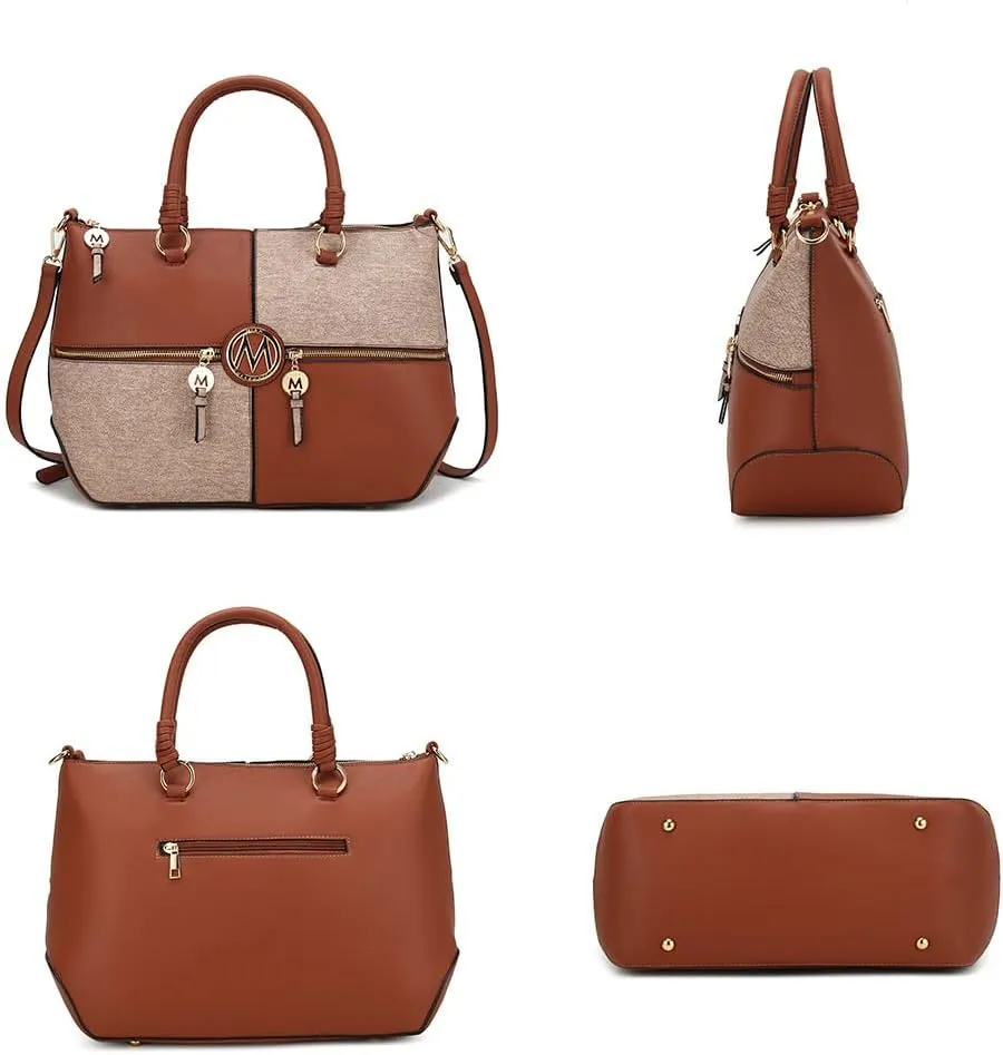 MKF Collection 2Pcs Satchel Bag for Women, Vegan Leather Crossbody Bag, Wristlet Bag Handbag Purse Tote Bag Set By Mia K