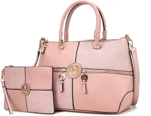 MKF Collection 2Pcs Satchel Bag for Women, Vegan Leather Crossbody Bag, Wristlet Bag Handbag Purse Tote Bag Set By Mia K