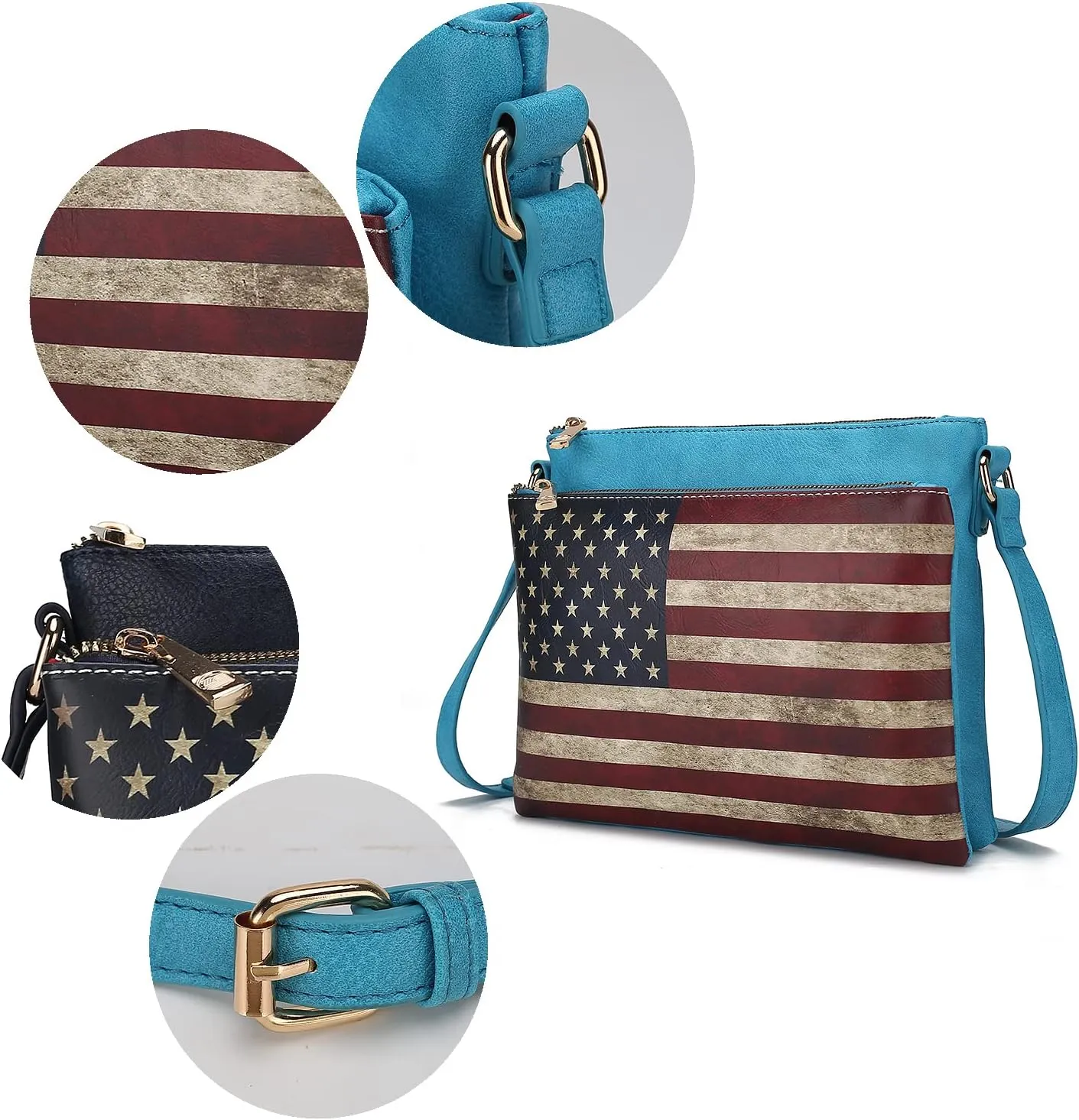 MKF Collection American Flag Design Crossbody Bag for Women, Patriotic Handbag American Pride Shoulder Bag by Mia K