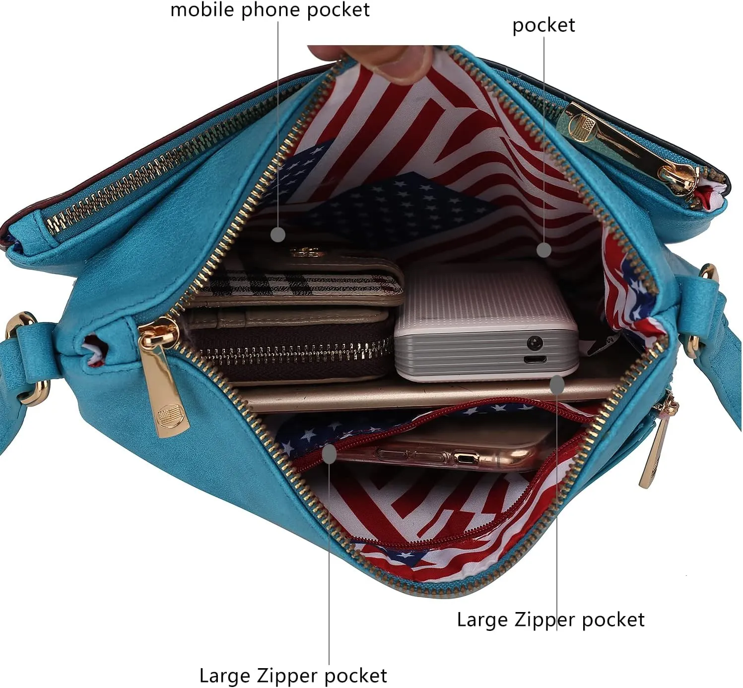 MKF Collection American Flag Design Crossbody Bag for Women, Patriotic Handbag American Pride Shoulder Bag by Mia K