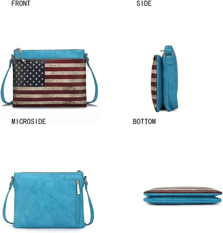 MKF Collection American Flag Design Crossbody Bag for Women, Patriotic Handbag American Pride Shoulder Bag by Mia K