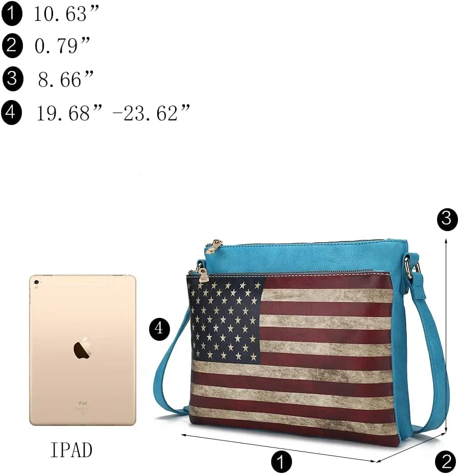MKF Collection American Flag Design Crossbody Bag for Women, Patriotic Handbag American Pride Shoulder Bag by Mia K