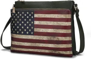 MKF Collection American Flag Design Crossbody Bag for Women, Patriotic Handbag American Pride Shoulder Bag by Mia K