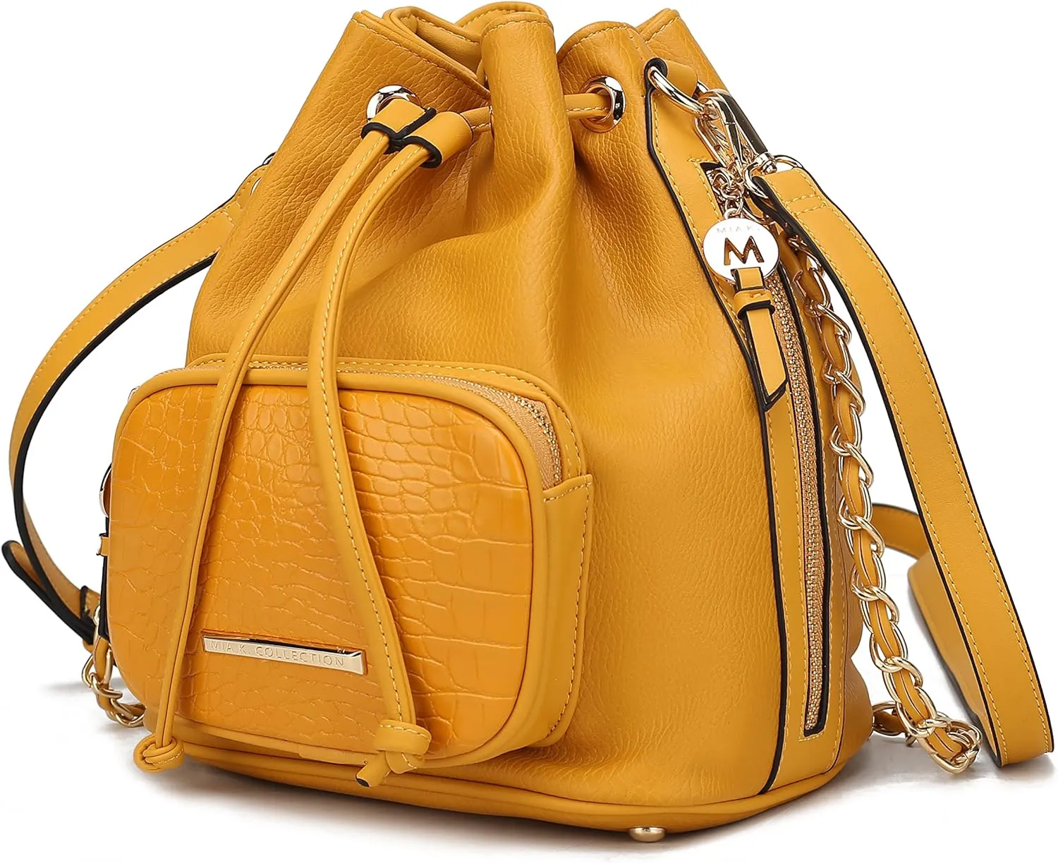MKF Collection Bucket Shoulder Bag for Women Vegan Leather Crossbody Bag, 2 different style of straps Handbag Purse By Mia K
