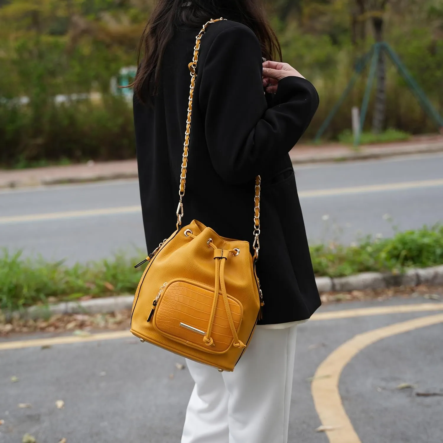 MKF Collection Bucket Shoulder Bag for Women Vegan Leather Crossbody Bag, 2 different style of straps Handbag Purse By Mia K