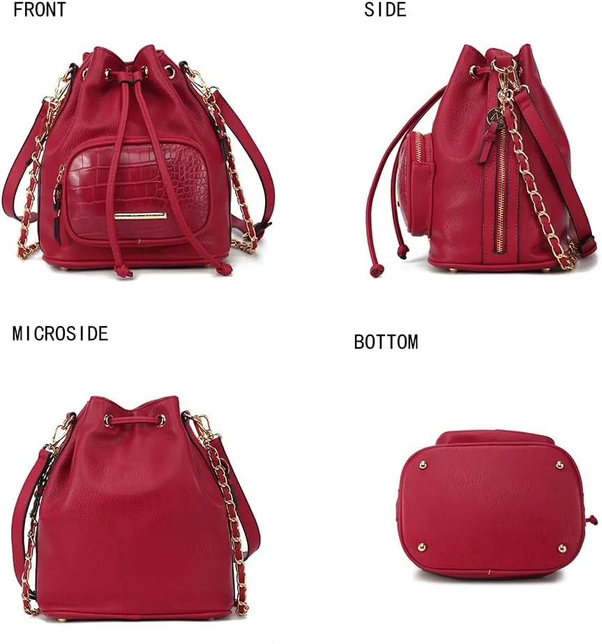 MKF Collection Bucket Shoulder Bag for Women Vegan Leather Crossbody Bag, 2 different style of straps Handbag Purse By Mia K
