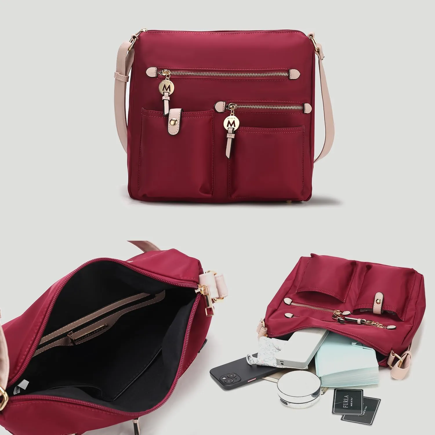 MKF Collection Crossbody Bag for Women, Nylon PocketBook Handbag Shoulder Bag Zipper Purse By Mia K