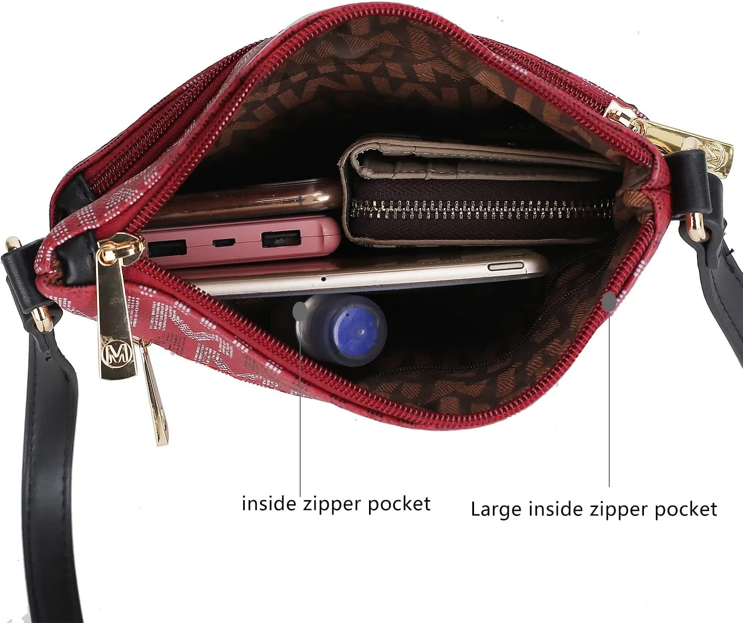 MKF Collection Crossbody Bag for Women, Vegan Leather Triple Zipper Handbag Crossover Bag Purse Shoulder Bag Strapby Mia K