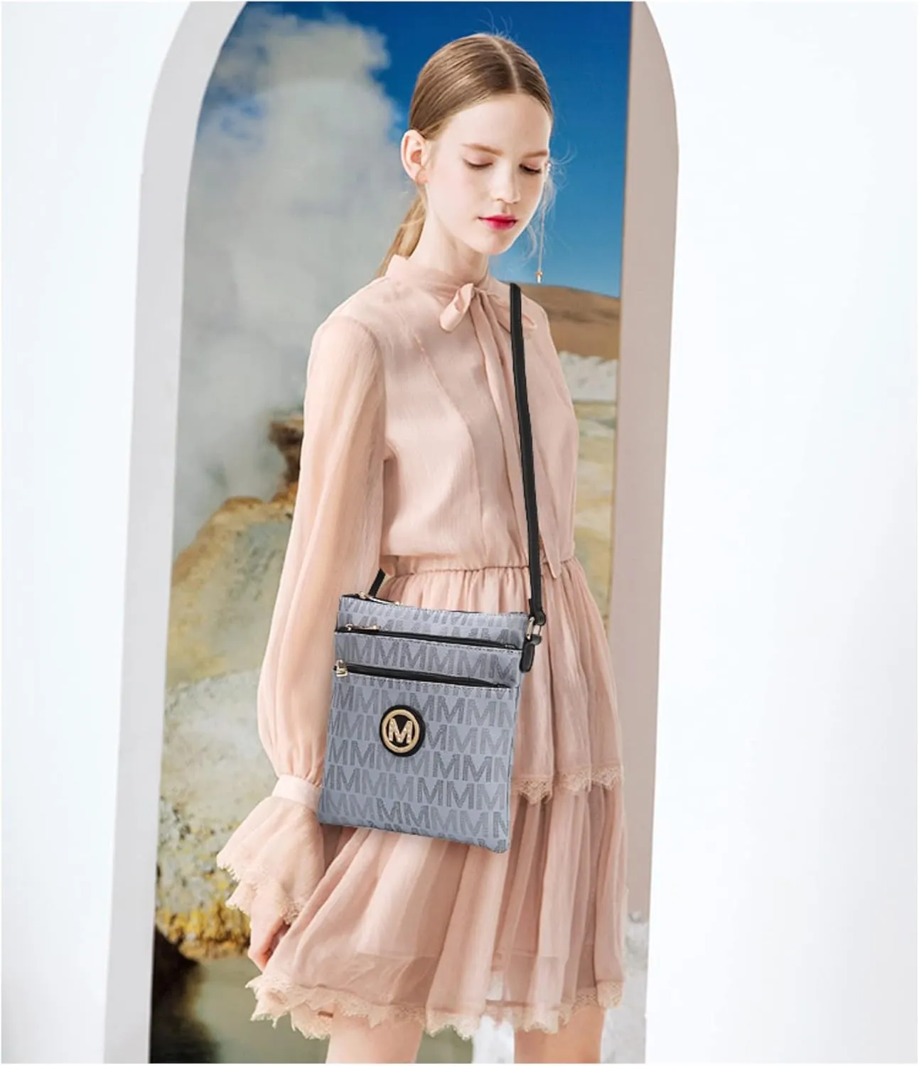 MKF Collection Crossbody Bag for Women, Vegan Leather Triple Zipper Handbag Crossover Bag Purse Shoulder Bag Strapby Mia K