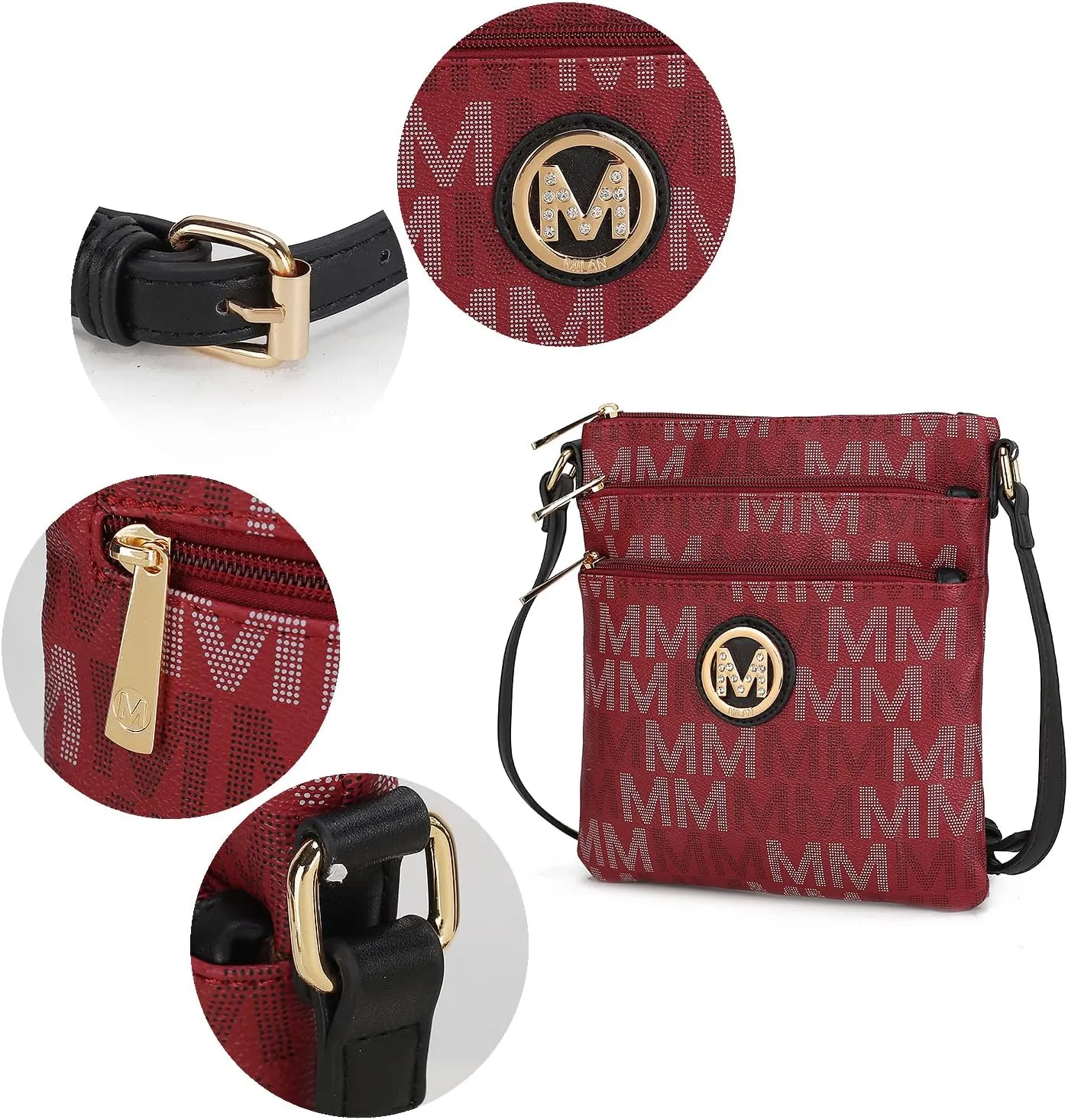 MKF Collection Crossbody Bag for Women, Vegan Leather Triple Zipper Handbag Crossover Bag Purse Shoulder Bag Strapby Mia K