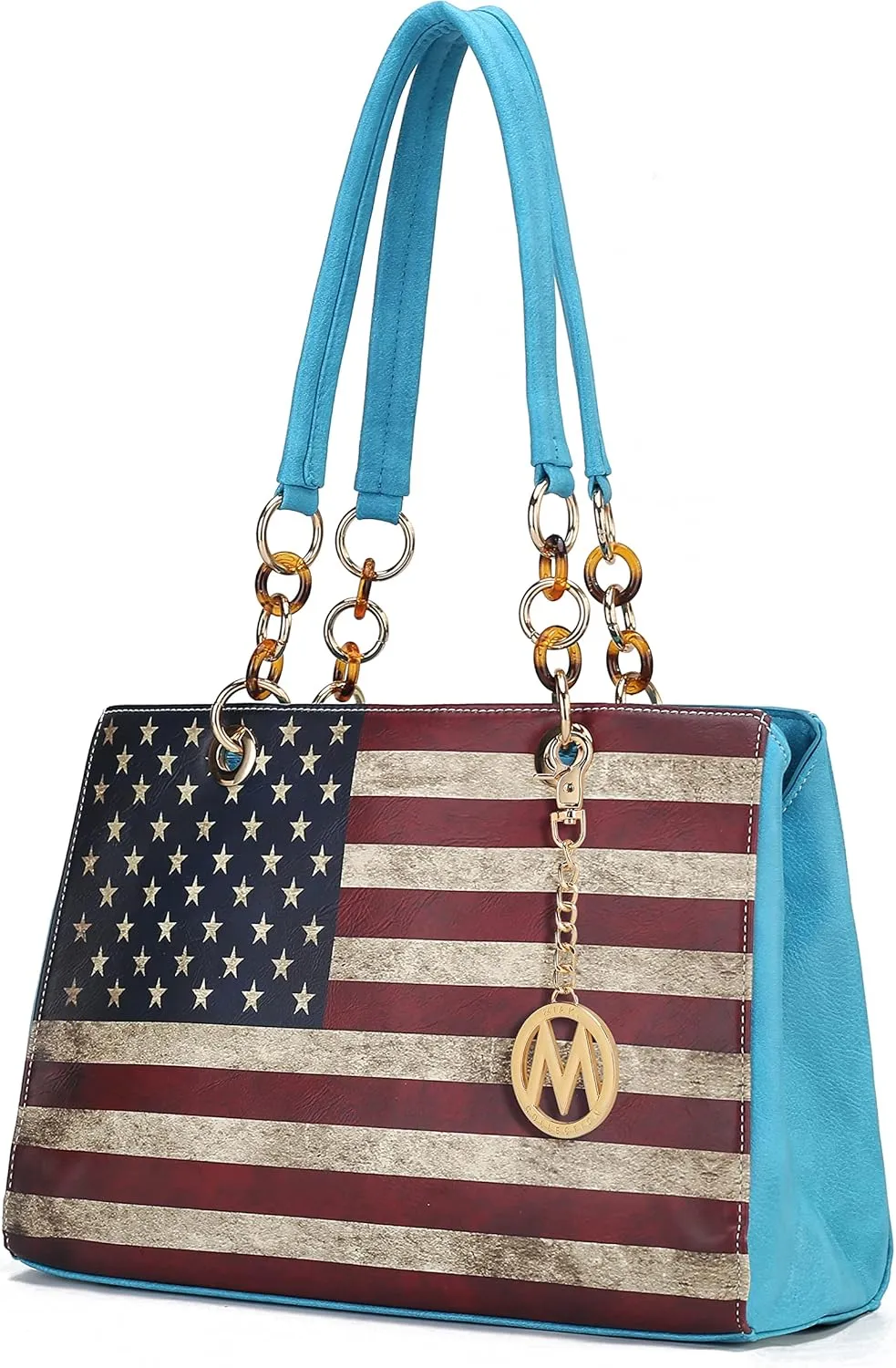 MKF Collection Patriotic Shoulder Bag for Women, USA Satchel Vegan Leather Designer American Flag Handbag Tote Purse