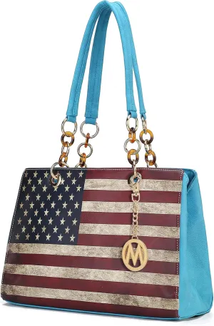 MKF Collection Patriotic Shoulder Bag for Women, USA Satchel Vegan Leather Designer American Flag Handbag Tote Purse