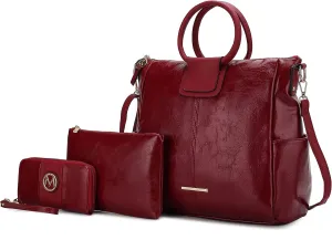 MKF Collection Shoulder Bag for Women, Crossbody Purse & Wristlet: PU Leather Satchel Pocketbook 3 PCs Handbag Set